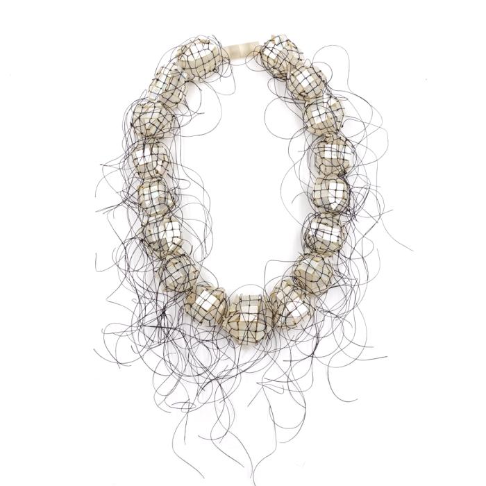 Mother of Pearls III (graduated pearls,black thread) by Caroline Broadhead
